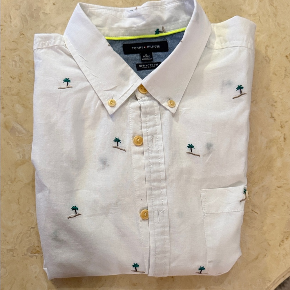 Tommy Hilfiger White Oxford Shirt with Green Palm Trees